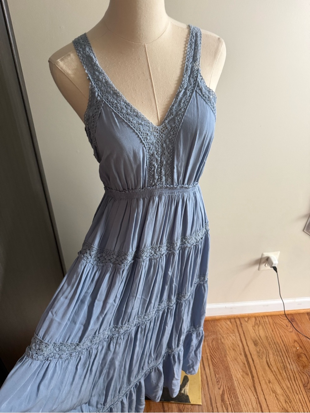 Listicle Light Blue Lace-Trim Maxi Dress